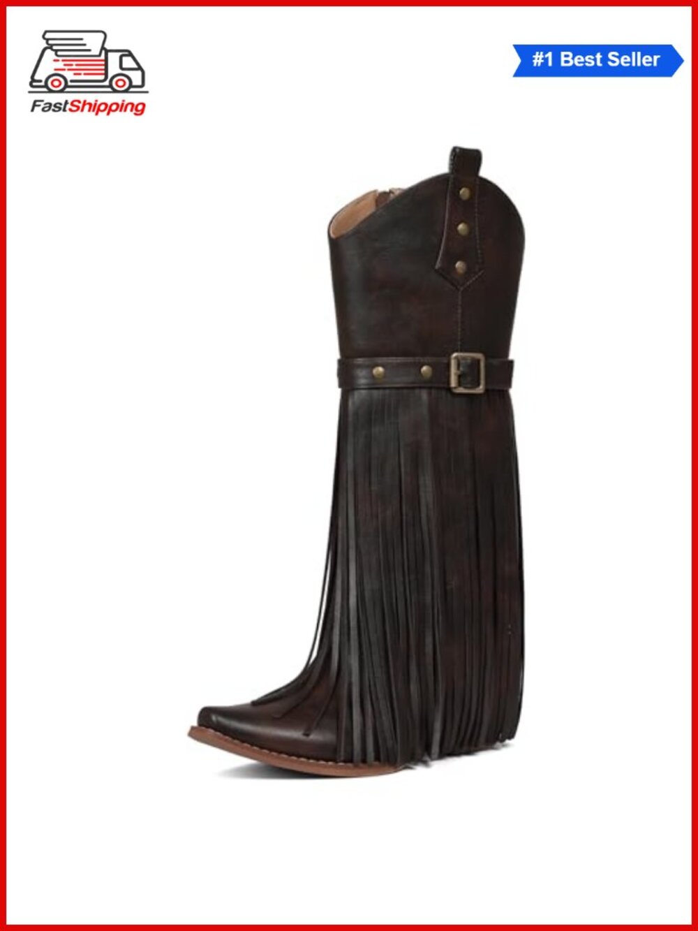 ✨ Women's Retro Fringe Cowboy Boots Block Chunky Heel Suede Mid Calf Western